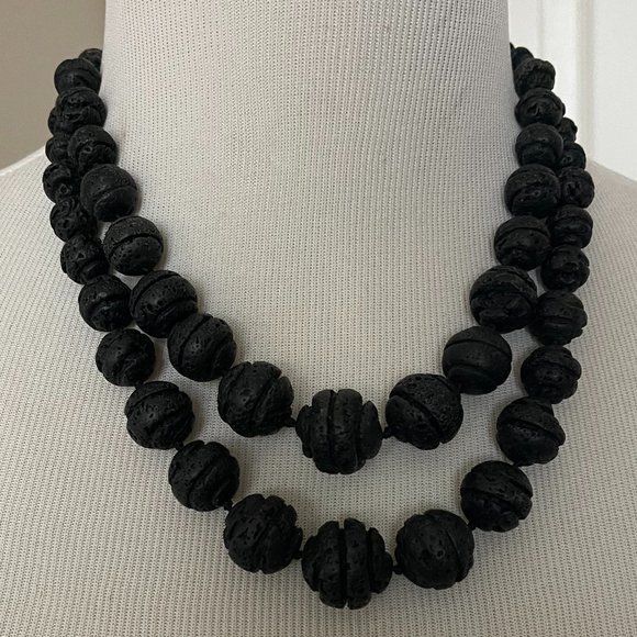 Lava Bead Graduated Double Strand Necklace | Plastic Round Back Closure | NWT - Picture 1 of 4